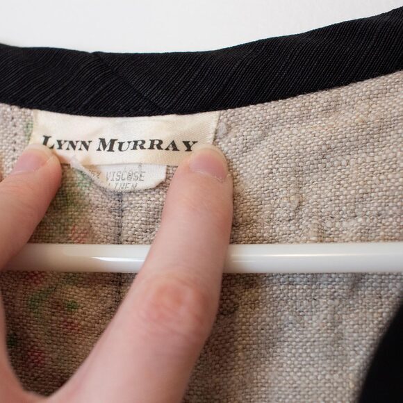 Linen Blend S VTG Lagenlook Lynn Murray Patchwork Pattern Art Boho Blazer FLAW - Picture 13 of 15